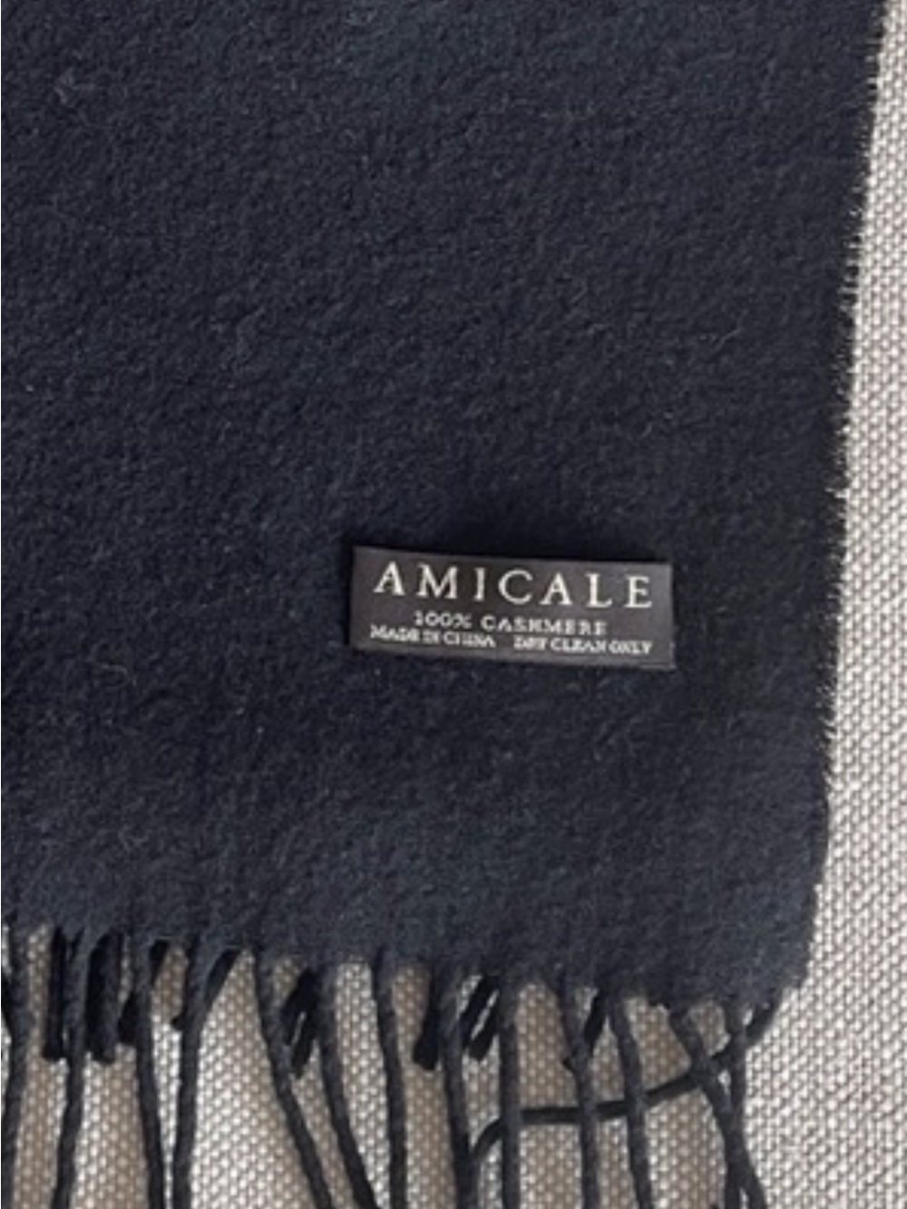 Amicale Cashmere Black Cashmere Scarf with Fringe